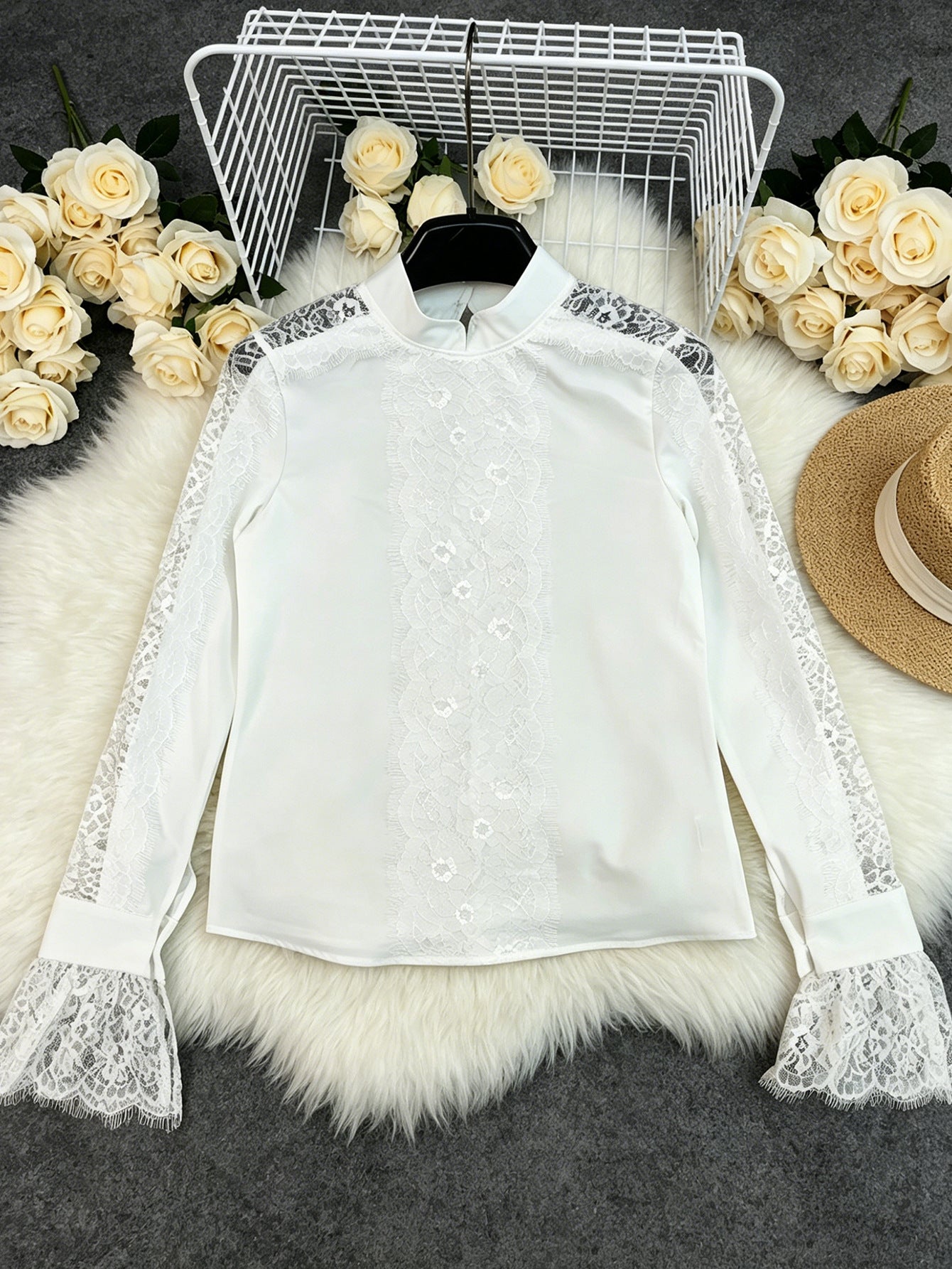 Women's Lace Sleeve Mock Neck Blouse