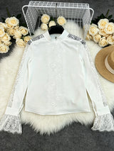 Women's Lace Sleeve Mock Neck Blouse