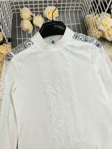 Women's Lace Sleeve Mock Neck Blouse