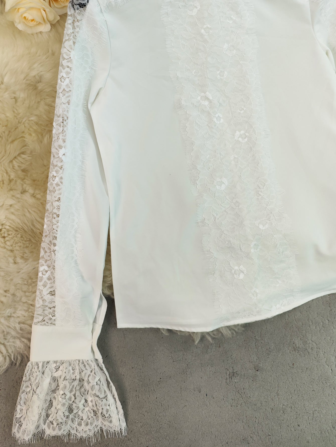 Women's Lace Sleeve Mock Neck Blouse