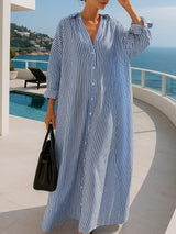 Women's Striped Button Down Maxi Dress