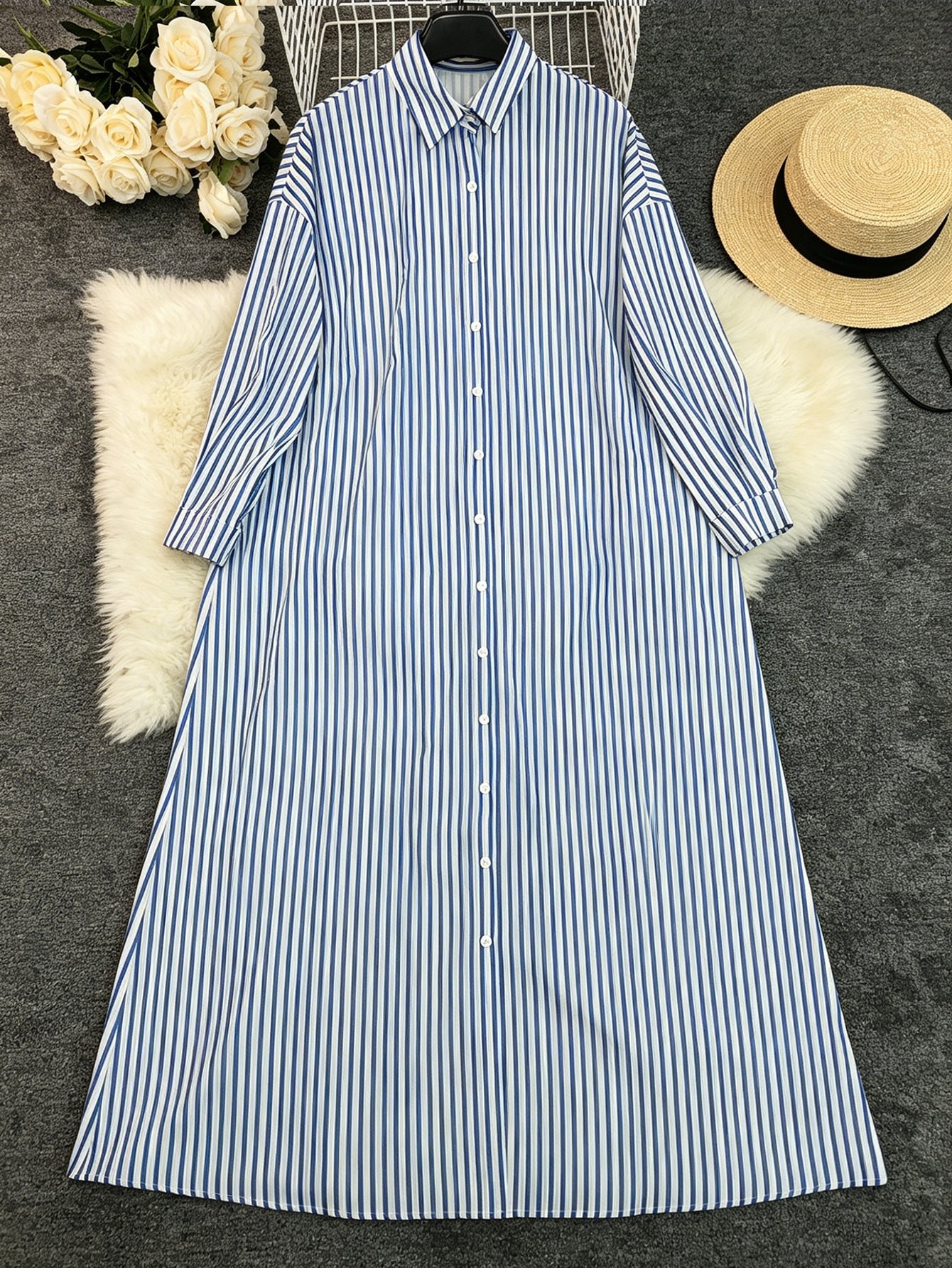 Women's Striped Button Down Maxi Dress
