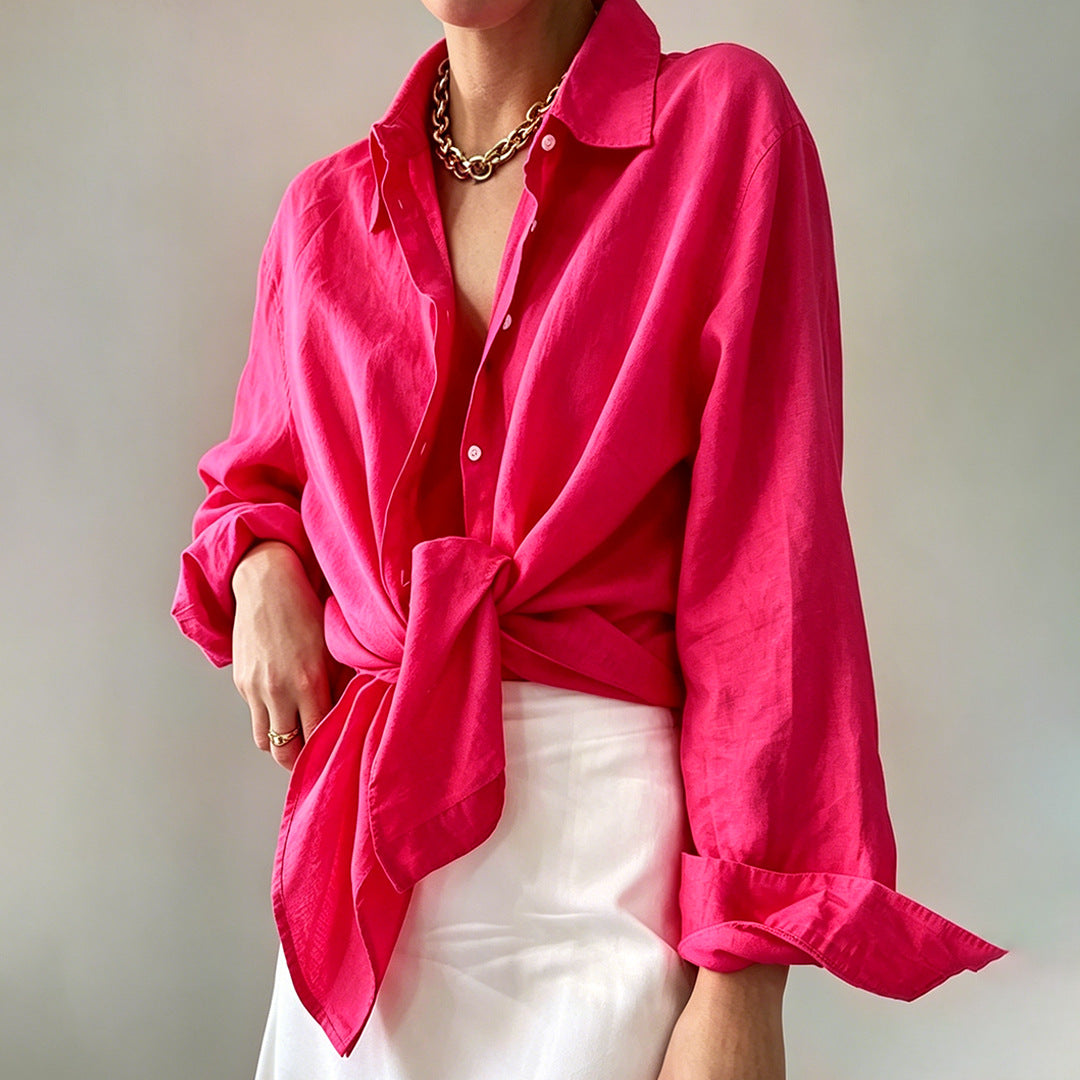 Women's Button Front Tie Waist Shirt