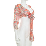 Women's Floral Tie Front Crop Top