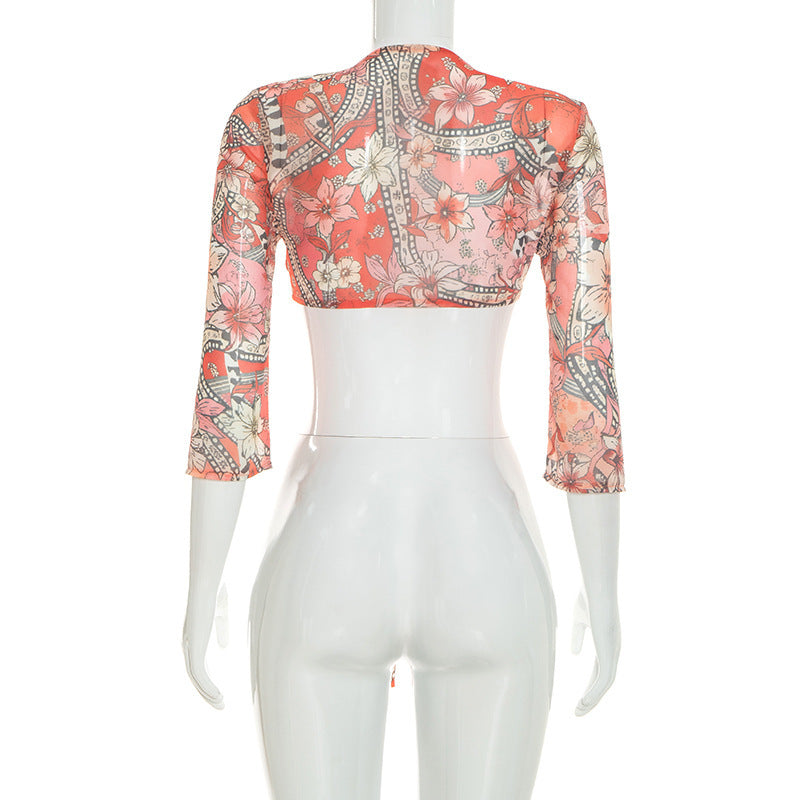 Women's Floral Tie Front Crop Top