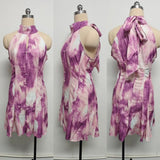 Women's Purple Tie-Dye Halter Mini Dress