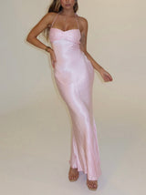 Women's Satin Halter Maxi Dress