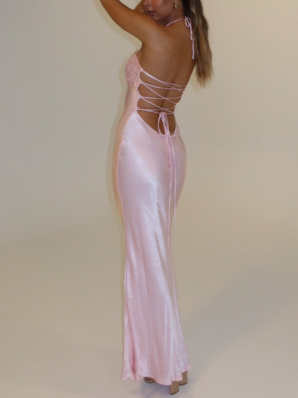 Women's Satin Halter Maxi Dress