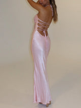 Women's Satin Halter Maxi Dress