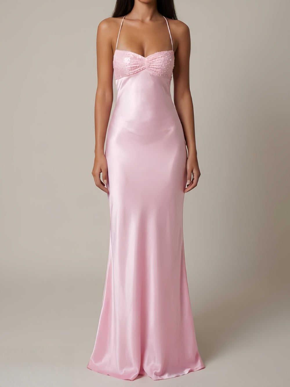 Women's Satin Halter Maxi Dress