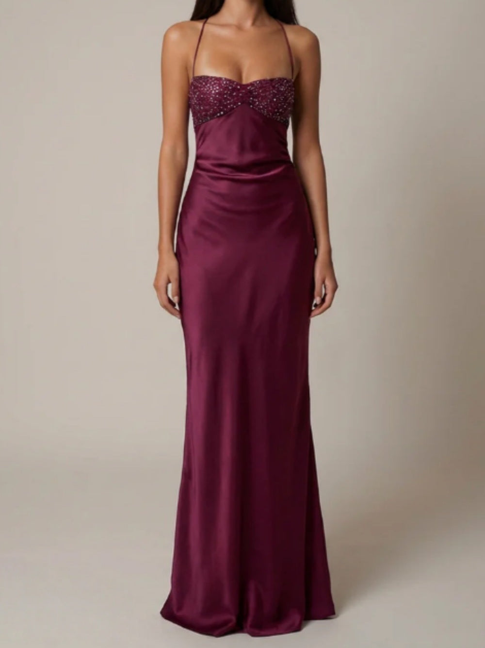Women's Satin Halter Maxi Dress