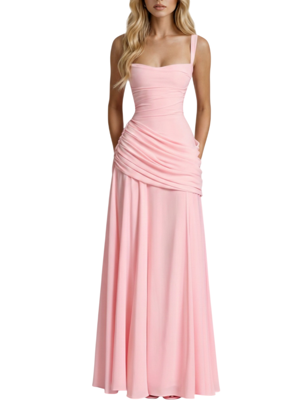 Women's Ruched Square Neck Maxi Dress
