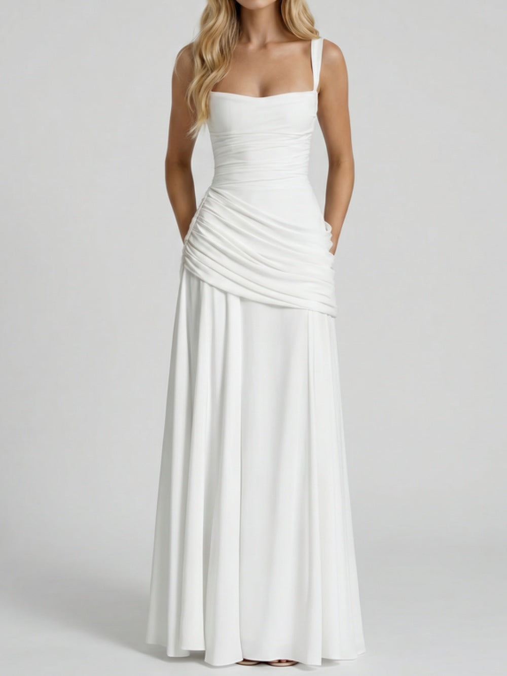 Women's Ruched Square Neck Maxi Dress