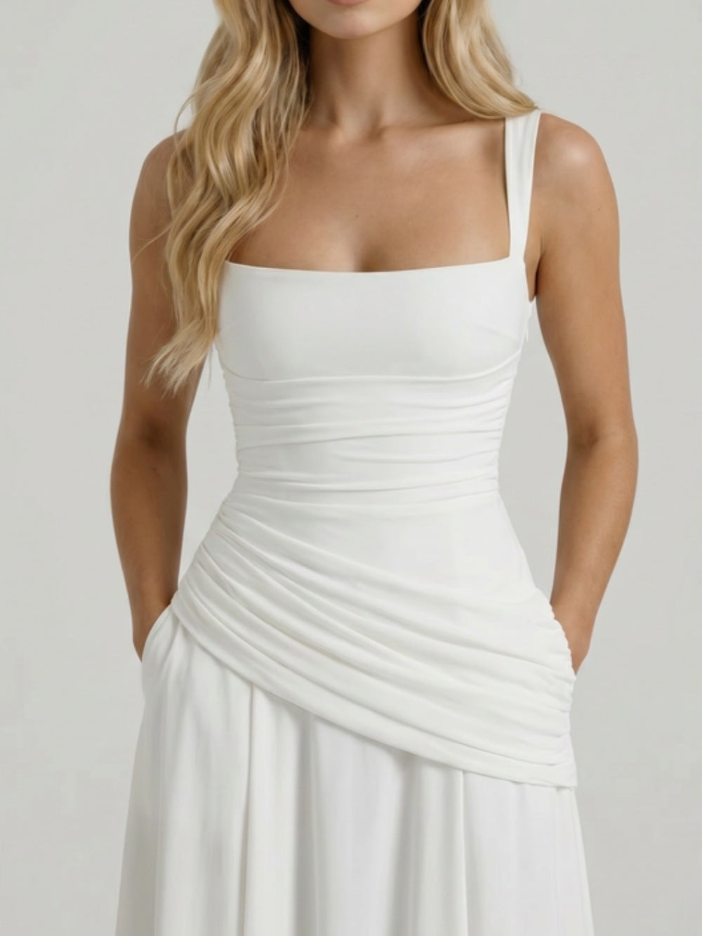 Women's Ruched Square Neck Maxi Dress