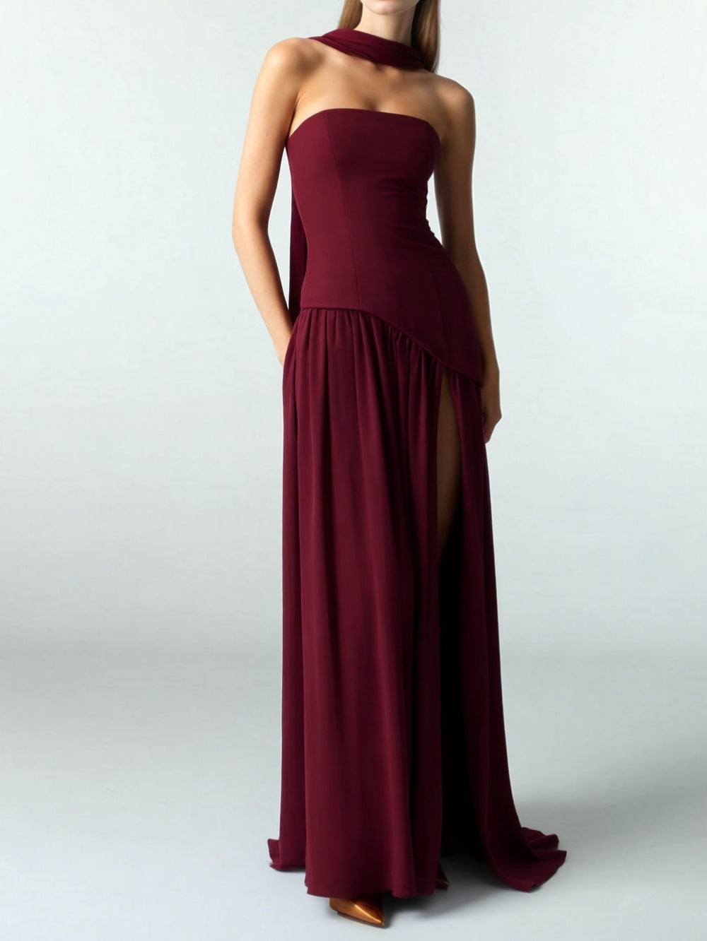 Women's Strapless Split Maxi Dress
