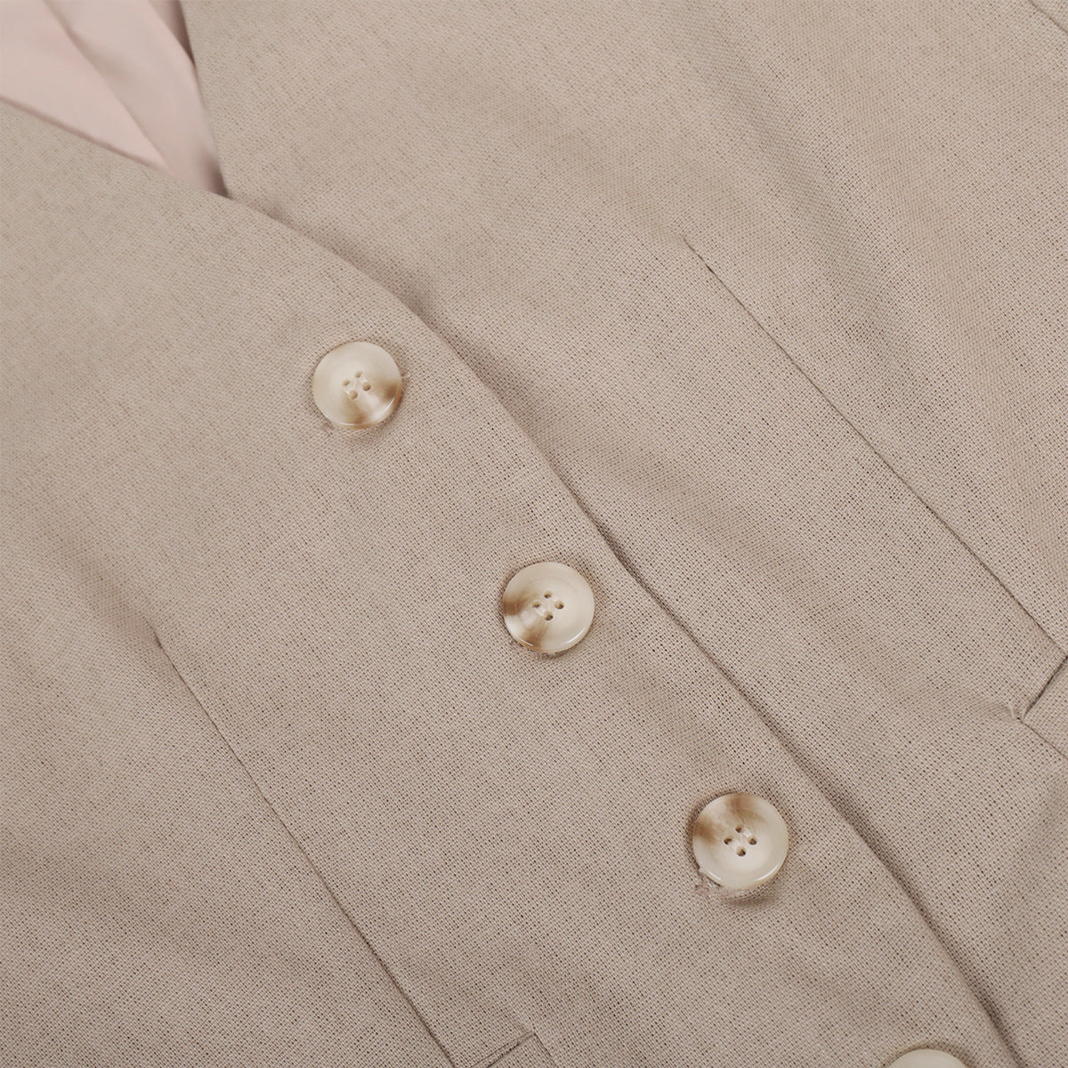 Women's Beige Linen Vest Wide Leg Pants Set