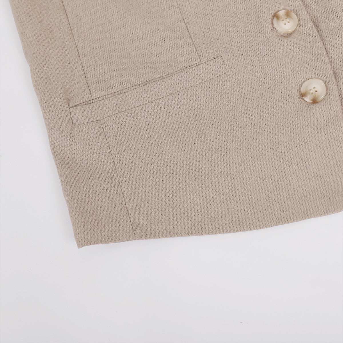 Women's Beige Linen Vest Wide Leg Pants Set