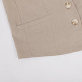 Women's Beige Linen Vest Wide Leg Pants Set