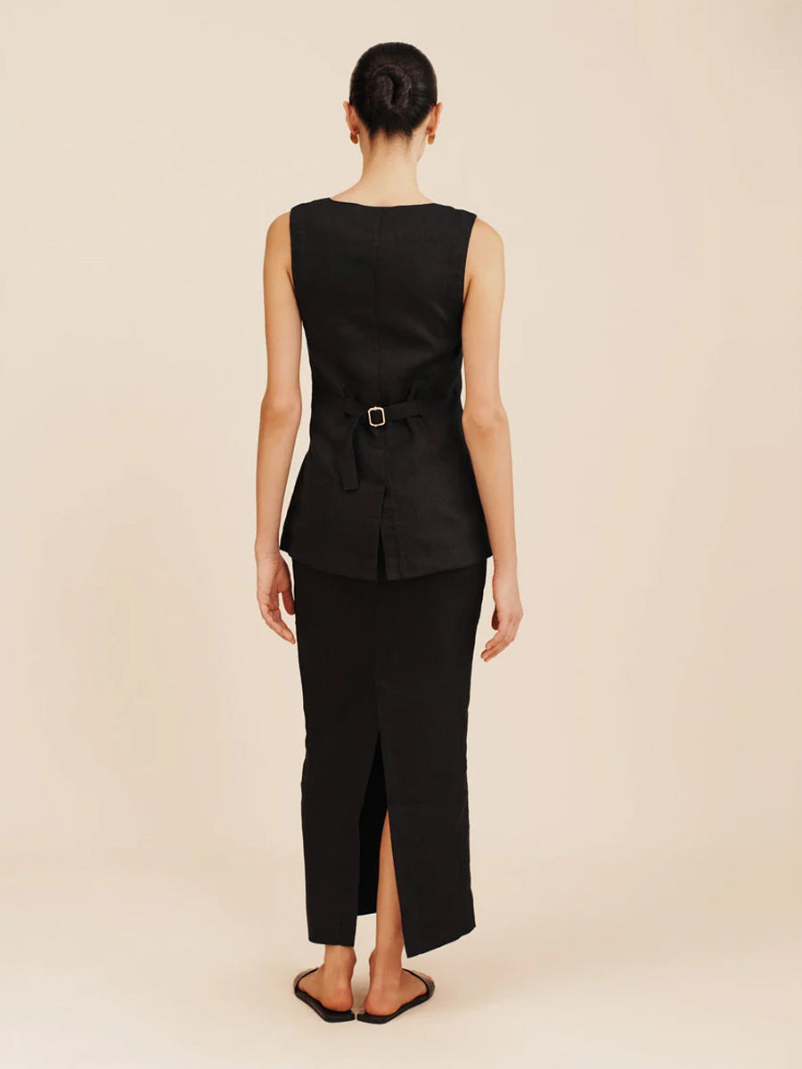 Women's Sleeveless Button Front Maxi Skirt Set