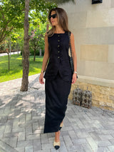 Women's Sleeveless Button Front Maxi Skirt Set