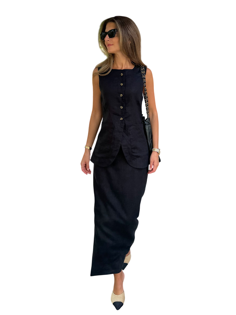 Women's Sleeveless Button Front Maxi Skirt Set