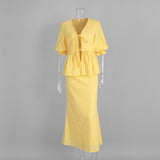 Women's Yellow Two-Piece Maxi Skirt Set