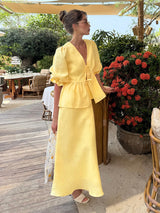 Women's Yellow Two-Piece Maxi Skirt Set
