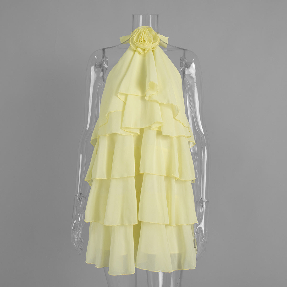Women's Yellow Halter Ruffle Mini Dress
