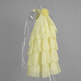 Women's Yellow Halter Ruffle Mini Dress