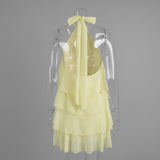 Women's Yellow Halter Ruffle Mini Dress