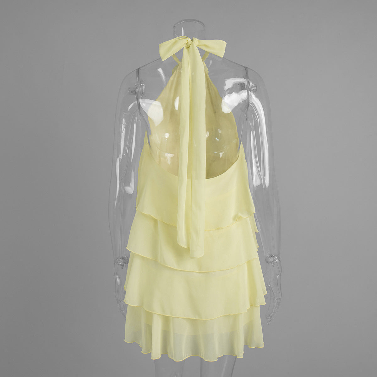Women's Yellow Halter Ruffle Mini Dress