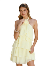 Women's Yellow Halter Ruffle Mini Dress