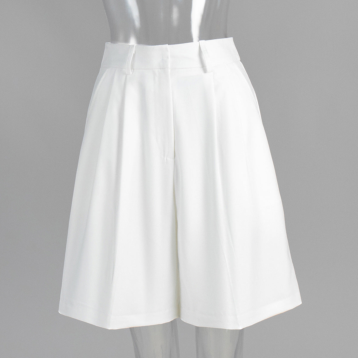 Women's White High Waisted Pleated Shorts