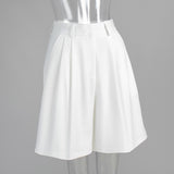 Women's White High Waisted Pleated Shorts