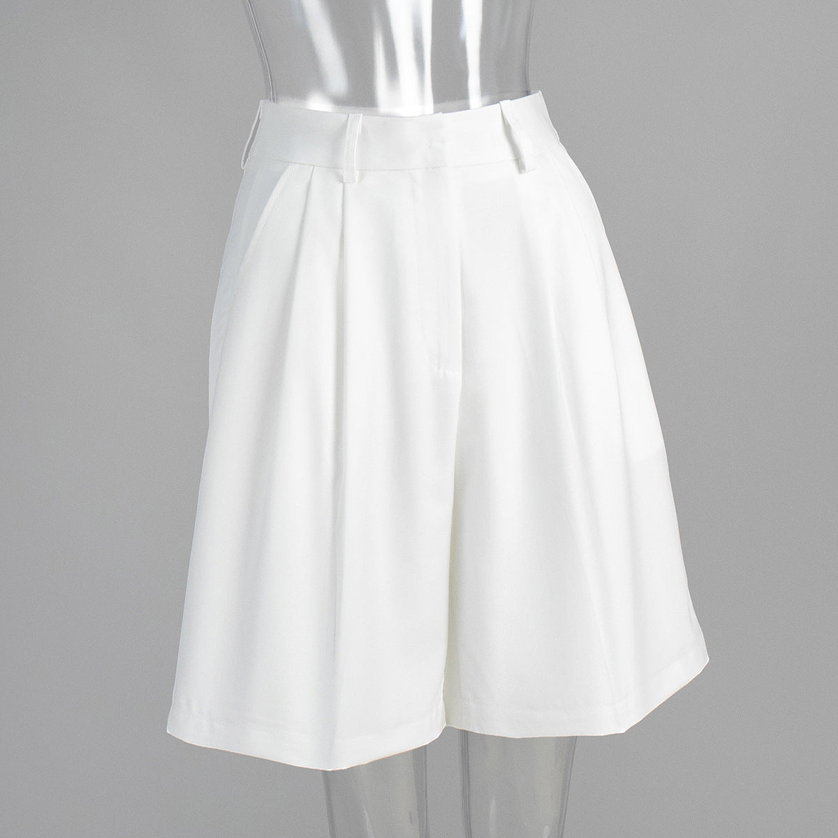 Women's White High Waisted Pleated Shorts