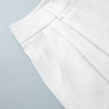 Women's White High Waisted Pleated Shorts