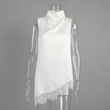 Women's Satin Lace Trim Sleeveless Dress