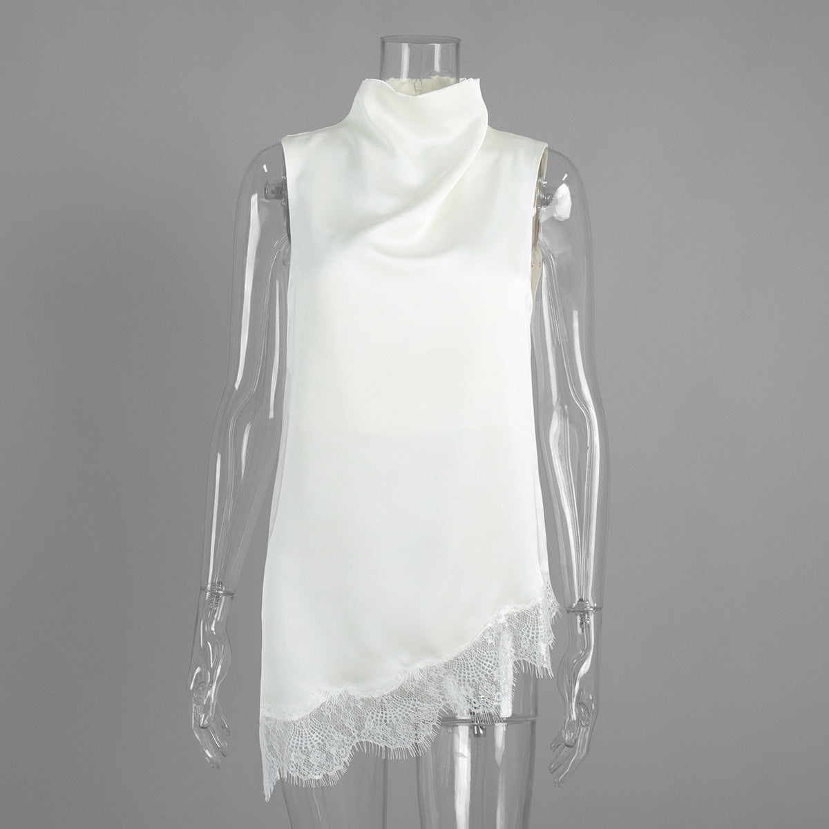 Women's Satin Lace Trim Sleeveless Dress