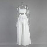 Women's White Crop Top Maxi Skirt Two Piece Set