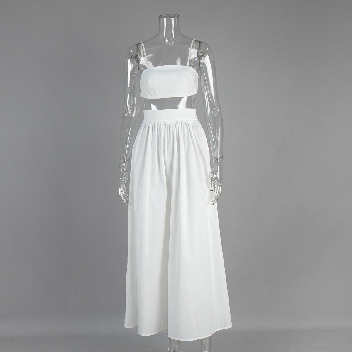 Women's White Crop Top Maxi Skirt Two Piece Set