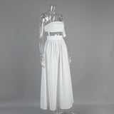 Women's White Crop Top Maxi Skirt Two Piece Set