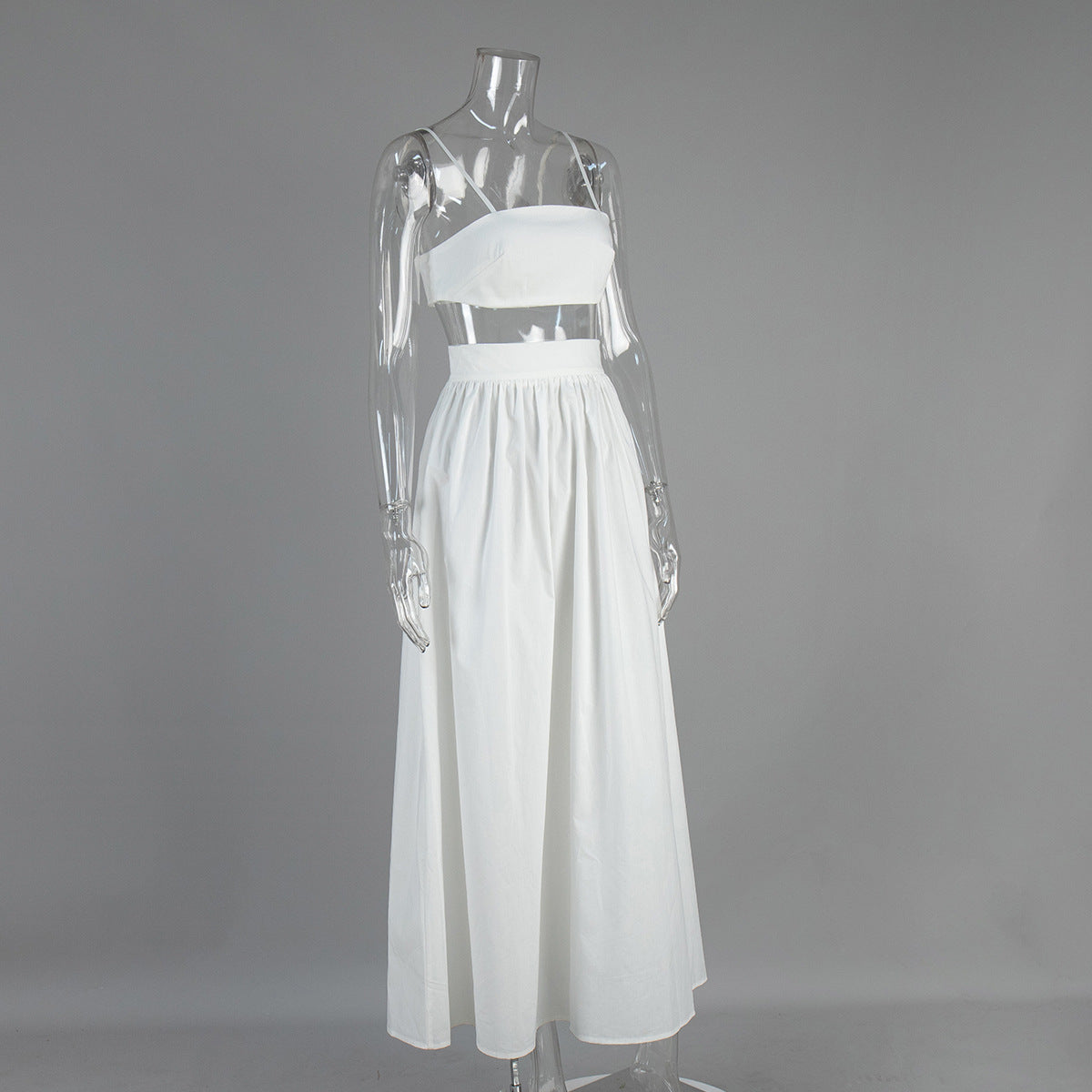 Women's White Crop Top Maxi Skirt Two Piece Set