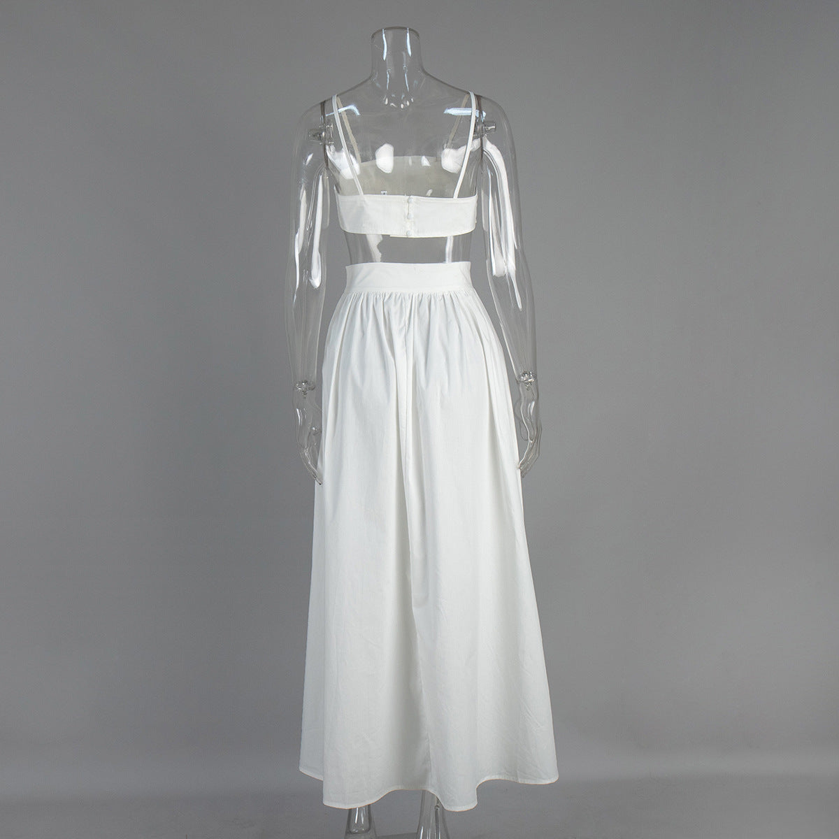 Women's White Crop Top Maxi Skirt Two Piece Set