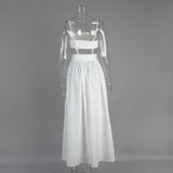 Women's White Crop Top Maxi Skirt Two Piece Set