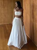 Women's White Crop Top Maxi Skirt Two Piece Set