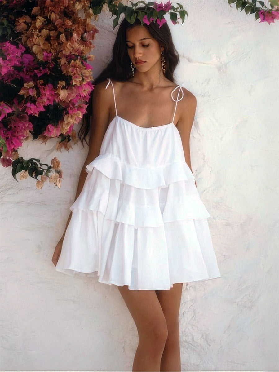 Women's Spaghetti Strap Ruffle Mini Dress