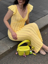 Women's Crochet Knit Short Sleeve Maxi Dress