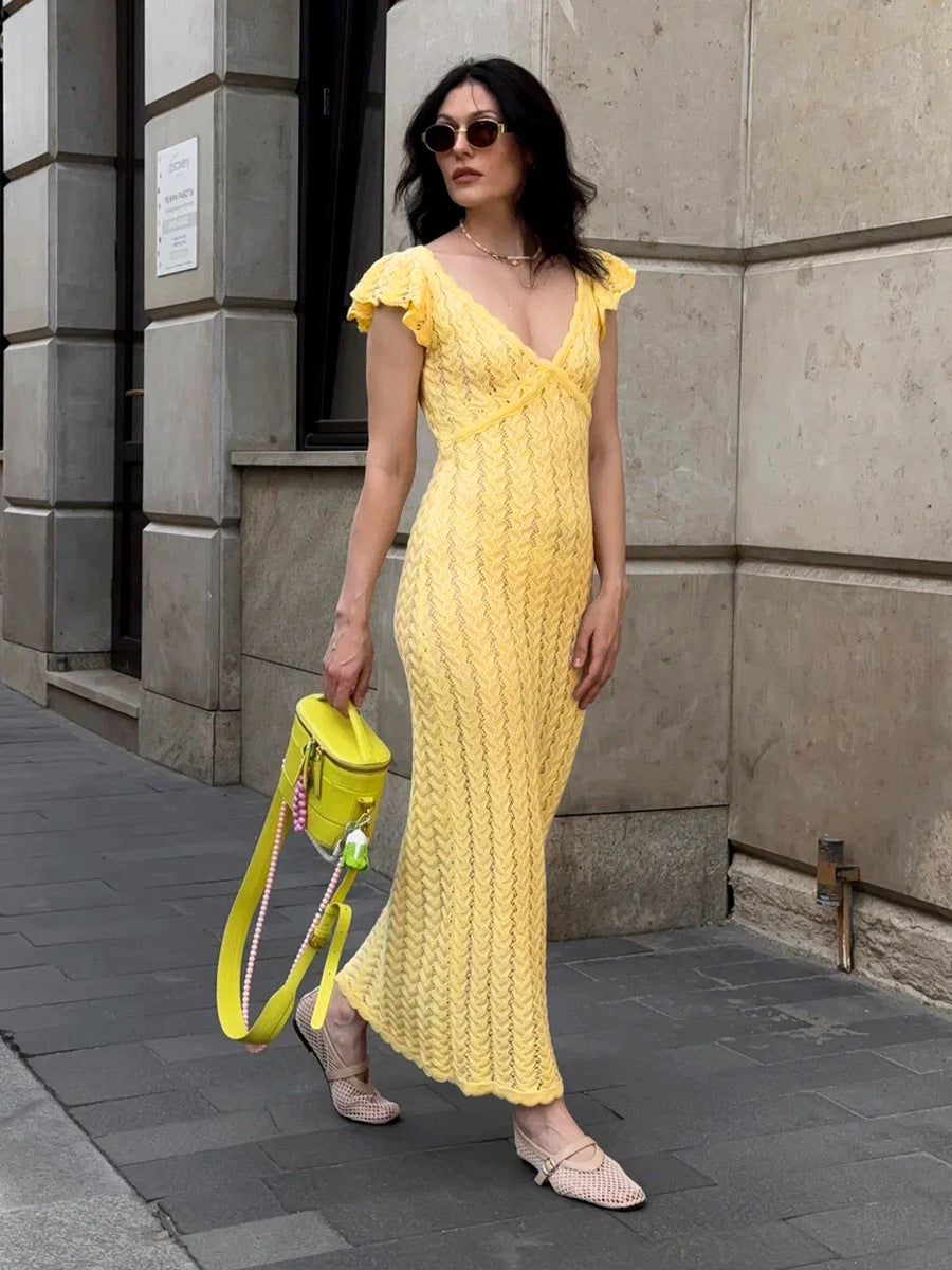 Women's Crochet Knit Short Sleeve Maxi Dress
