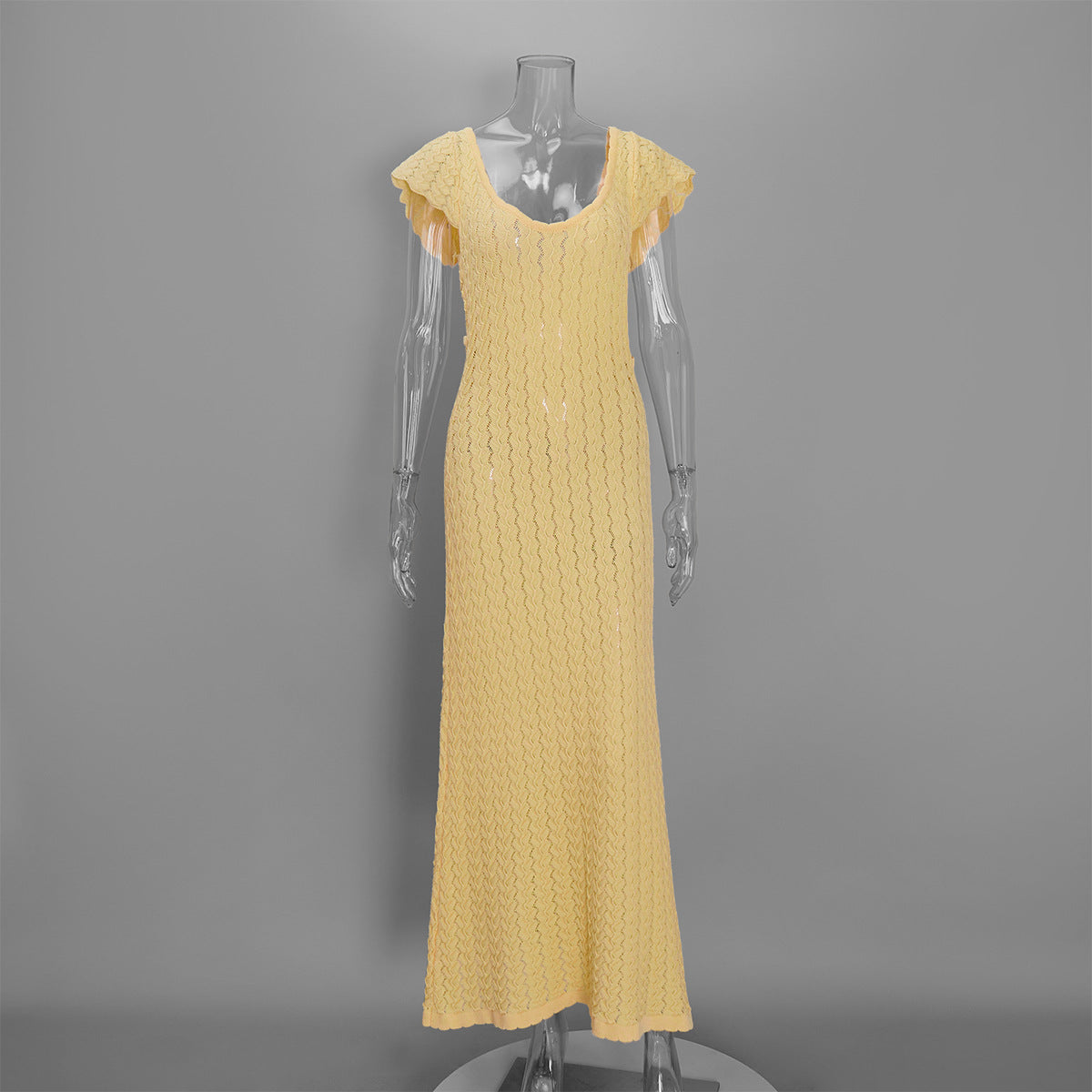 Women's Crochet Knit Short Sleeve Maxi Dress