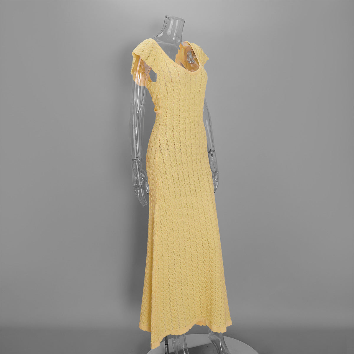 Women's Crochet Knit Short Sleeve Maxi Dress